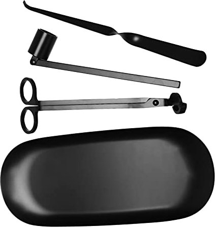Oikabio Candle Accessory Set Candle Wick Trimmer Candle Wick Dipper Candle Snuffer Storage Tray 4 Packs Candle Care Kit Gift for Candle Lovers Black