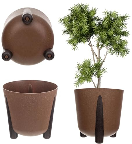 KADAX Vaso da fiori con inserto interno, in plastica, rotondo, per interni ed esterni (marrone, 18 cm), K9918