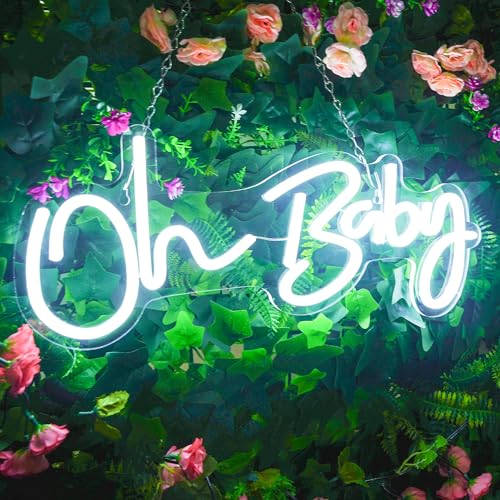 JEMESI Oh Baby Neonlicht Weiße LED Neonschilder USB-betriebene Lichtschilder Dimmbare Buchstabe Baby Neonschild für Babyzimmer Schlafzimmer Hochzeit Geburtstagsfeier Geschenk Wand Dekoration