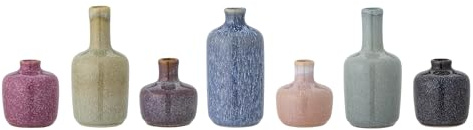 Bloomingville Maien Vasen Set 7-teilig – Kleine Steingut Deko Vasen, Skandinavisches Design, Mehrfarbig, für Trockenblumen & Tischdeko, Knospenvase je D7 x H14 cm, Geschenkidee