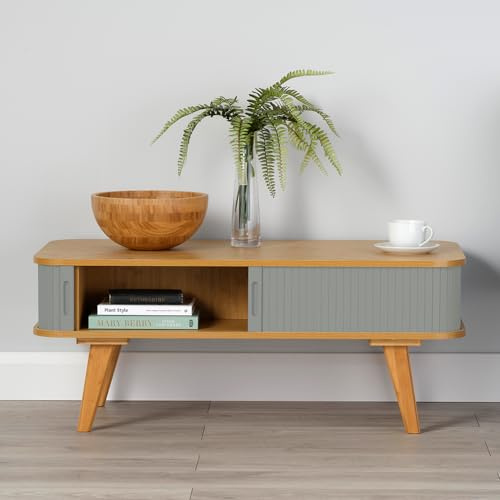 Racking Solutions Bamboo Coffee Table with Light Grey Sliding Doors 400mm H x 1000mm W x 500mm D