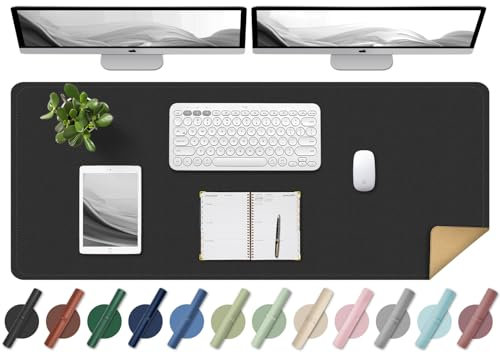 Large Desk Pad - Dual-Sided Cork & Leather, Non-Slip, Easy Clean, Ideal for Office & Laptop (Black, 120x43CM)