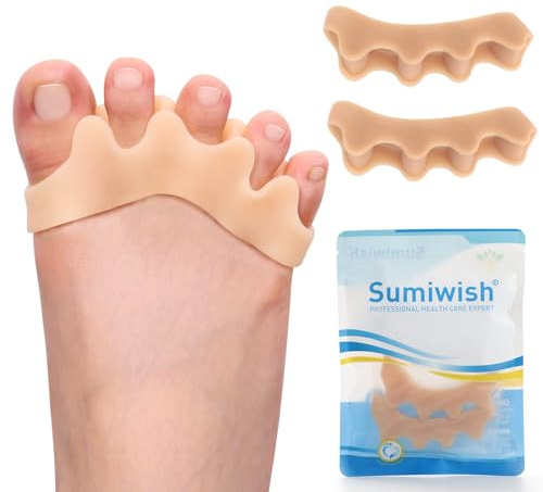 Sumiwish Toe Separators & Toe Spacers - 4 Pairs (Beige) - Soft Toe Straighteners for Bent Toes - Silicone Toe Separators for Overlapping Toes, Plantar Fasciitis, Hammer Toes & Claw Toes
