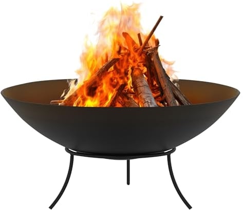 ECD Germany Cuenco de Fuego Ø55x24 cm Acero Inoxidable Negro Brasero con 3 Pies para Barbacoa Hoguera Redonda con Marco de Trípode Fogata de Jardín Chimenea de Pozo Barril de Asado Portátil