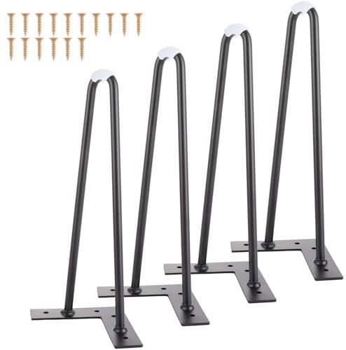 AHAQU 4PCS 30cm/12 Inch Hairpin Legs, Heavy Duty Metal Table Legs with Protector Feet, 2 Rod Modern Industrial Style Furniture Legs for Coffee Table Legs, Chair Legs, Bench Legs- Black