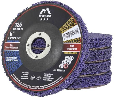 Merryland Disque de Décapage 125 Peinture Rouille Meuleuse d'Angle, 125mm Violet Disques de Nettoyage Disque CSD Disque à Décaper 5 Pièces, Métal INOX Acier Fer, Bravo-Line SB208114-05