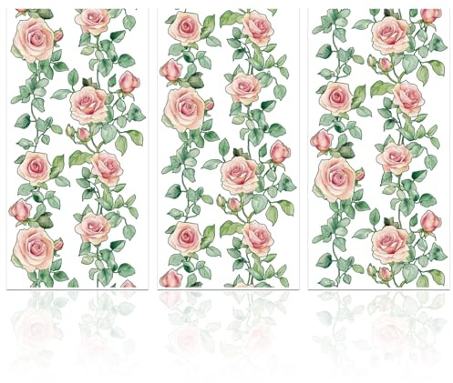 GLOBLELAND 3 Stück Möbeltransfer Mit Rosen Und Ranken 6x12 Zoll Rosen Und Stück Zum Aufreiben Selbstklebende Wandkunst Aufkleber Für Schlafzimmer Wohnzimmer Schreibtisch Tischdekoration