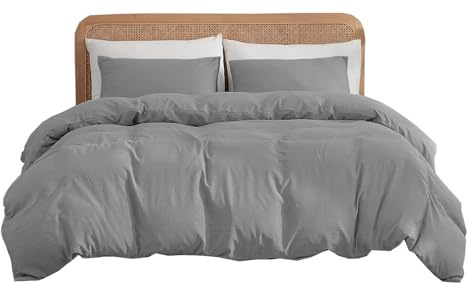 Ev Dekor Superking Duvet Cover Sets – Brushed Microfiber Bedding- Plain Dye Quilt Cover with Pillowcase - Grey