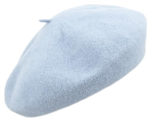 Melegari Baskenmütze für Damen | 100% Wolle | Margie Beret | Made in EU, Hellblau 983, One size