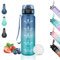 Gourde Enfant, Gourde 500ml, Gourde Graduée pour 1 Journee, Facile à Nettoyer, Gourde Graduée, Gourde Anti Fuite, Gourde Motivation pour Filles, pour l'École, Bureau, Velo, Voyage, Camping, Bleu-Vert
