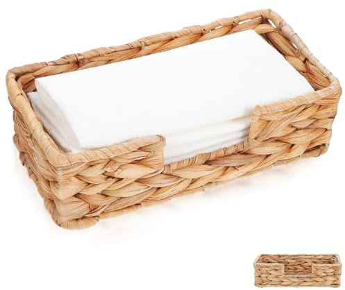 ULTECHNOVO Wicker Tissue Box Holder Rectangle Seagrass and Bamboo Straw Tissue Napkin Dispenser Tray for Bathroom Kitchen Dining Room Tabletop Storage