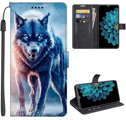 SEHEYA Hülle für iPhone 6 / iPhone 6S Klapphülle Klappbar Handyhülle mit Motiv Muster Flip Brieftasche 3 Kartenhüllen Schutzhülle Handytasche Lederhülle Wallet Case, Schwarz Wolf