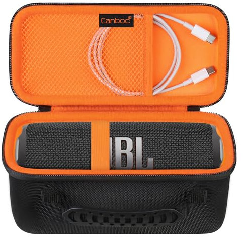 Canboc Tragetasche für JBL Flip 7/6/5 Wasserdichten tragbaren Bluetooth-Lautsprecher, Netztasche für Kabel, schwarz+orange (nur Tasche)