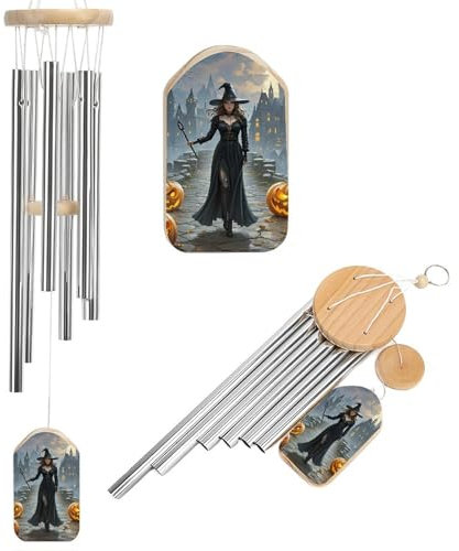 Windspiel für Hexen im Freien, Aluminiumrohr-Windspiel mit 6 abgestimmten Röhren, großes Gedenk-Windspiel, Trauer-Windspiel für den Außenbereich, Garten, Terrasse, Veranda, 51 cm