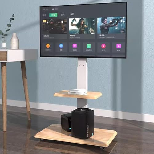 HOLGVE Mobiler TV-Ständer, Mobiler Fernsehständer auf Rädern, Bodenrollbarer TV Standfuss for 32-75 Zoll, Vertikaler Universal-TV Bodenständer, Höhenverstellbare TV Stand for Schlafzimmer, Büro(Natura