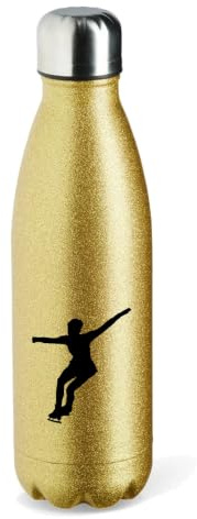 Huuraa Glitzer-Trinkflasche Eiskunstlauf Silhouette, Gold, 500 ml | Isolierflasche aus Edelstahl als Geschenk für Hobbybegeisterte.