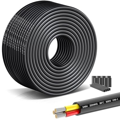 22 Gauge Triple Core Wire - 3x0.3mm² Tinned Copper Conductors, 25M/82.02FT Flexible PVC Cable, High Temperature Resistant (12V/24V/240V) Compatible with Automotive, Solar Panels