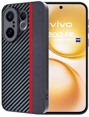 FDHYFGDY Hülle für Vivo X200 FE Schutzhülle Case – Wasserdicht und Stoßfest – Handyhülle aus Carbonfaser kompatible Vivo X200 FE Case-Rot und Schwarz