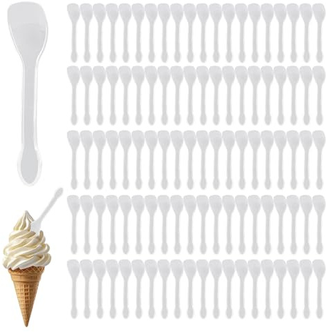 Jecdfs Lot de 100 couverts en plastique génériques, cuillères en plastique, mini cuillères en plastique transparent, 10 cm, couverts en plastique robuste utilisés pour les desserts, les gâteaux, les