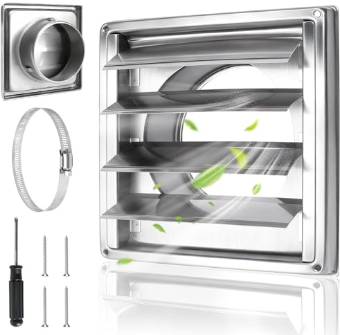 AWBEOT Grille de Ventilation Inox 125mm Grille Aeration Reglable Rectangulaire Grilles Ventilation avec Lamelles Mobiles Grilles d'Aération Extérieur pour Hotte Aspirante Cheminée Camping Car