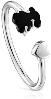 TOUS Ring aus Sterlingsilber mit Herz und Bär aus Onyx, Frauen Geschenk, für Damen, Größe 11-13, Kollektion Mini Color