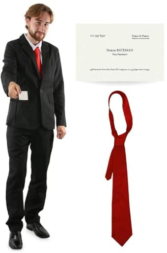 Patrick Bateman Kostüm für Erwachsene, schwarzer Anzug mit roter Krawatte & Visitenkarte, Herren Psycho American Fancy Dress Outfit für Halloween, TV & Film Character Parties - XXL
