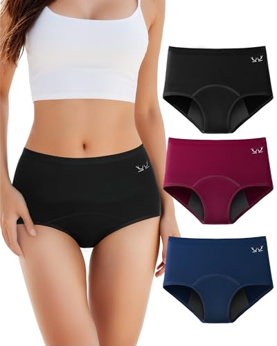 TANSTC Culotte Menstruelle Absorbante Coton Protection Menstruelle | 4 Couches Anti-Fuite, Flux Léger à Abondant, Lavable