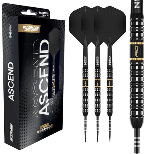 RED DRAGON Darts - Ascend Serie - 90% Tungsten Profi Dartpfeile - Nitro Flite Integrierter Flug/Schaft | Dartpfeile Steeldarts 20g, 22g, 23g, 24g & 25g