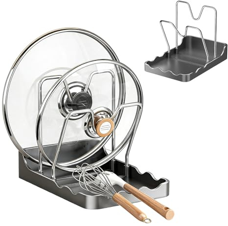 Cosiesnest 2 in 1 Topfdeckelhalter Schneidebrettablage Löffelablage Küchenorganisator mit Löffelablage, Platzsparendes Gestell für Backbleche & Pfannen, Leicht zu reinigen