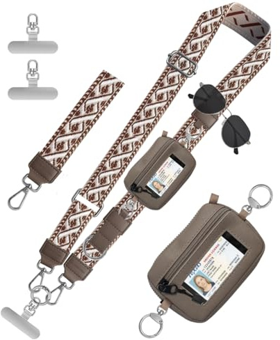 Heavy Duty Phone Lanyard Crossbody With Purse, Universal With 2 Steel Tabs | 3.8cm wide and 155cm long, Anti-Theft Cell Phone Strap for Travel, with RFID Wallet & Eyeglass Holder, wirst strap