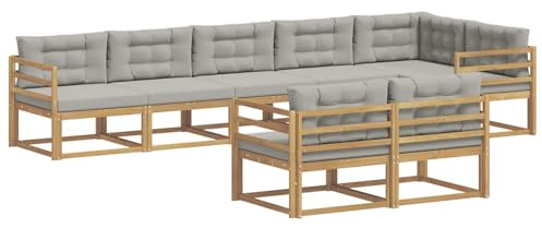 vidaXL Outdoor-Sofagarnitur 6 pcs Weiß und Hellgrau Polyester, Akazienholz Sofa, modernes Outdoor Lounge Set, langlebige Gartenmöbel, vielseitige Sitzgelegenheit für Terrasse