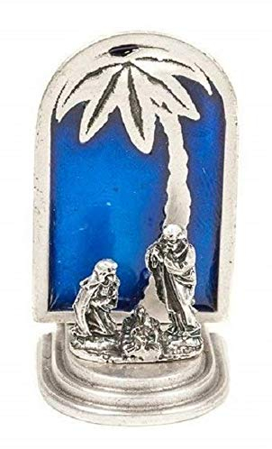 Eurofusioni Miniatur-Krippe mit Palme - Versilbertes Metall