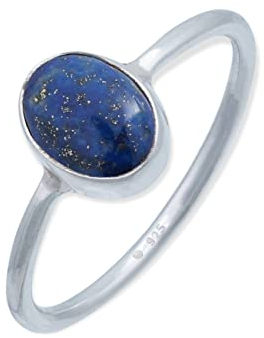 mantraroma Ring 925 Silber Damen Lapis Lazuli Edelstein blau schlicht modern