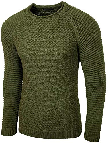Baxboy Strickpullover Herren Two Tone Rundhals Pullover Grobstrick B-8056