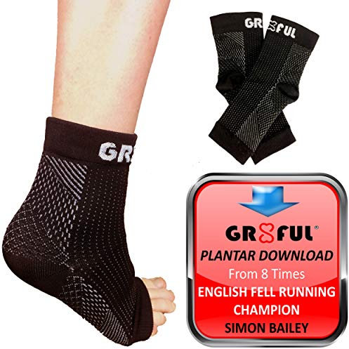 gr8ful® Plantar Fasciitis Socks | Support Sleeves with 24/7 Compression & Treatment for Foot Arch, Heel, Fascia & Achilles Tendonitis, Men/Women, Pain Relief Night Splint Sock | Black 1 Pair S/M