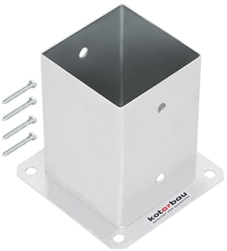 KOTARBAU® Support Poteau a Visser 100 x 100 mm Carré Manchon de Sol Support de Poteau Ancre de Poteau en Acier Galvanisé à Chaud Argent Support Poteau Bois Fixation Poteau Bois