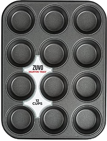 Zuvo Nonstick 12 Cup Muffin Tray - BPA Free & Dishwasher Safe Cupcake Pan Muffin Tray with Stain-Resistant, Baking Mould for Muffins or Cupcakes, Bakeware - (Black)