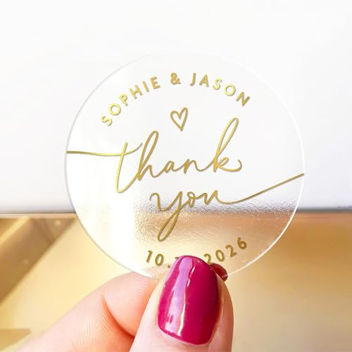 Personalized Gold Foil Wedding Favor Stickers - Custom Thank You Labels for Candles Jars Wine Bottles Envelopes and More - RW60