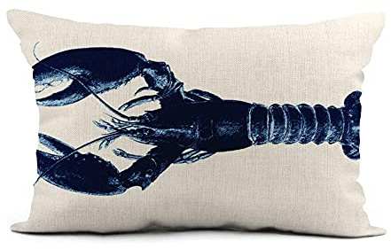 HODKHNO Topyee Kissenbezug, 30,5 x 50,8 cm, Meeresblau, Hummer auf nautischem Ozean, Strand, Krustentier, Heimdekoration, Lendenkissenbezug, Kissenbezug für Sofa, Couch, Bett, 30,5 x 50,8 cm