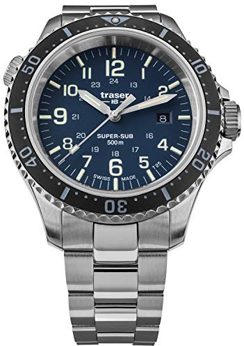 Traser P67 Diver Blue Herren Armbanduhr aus Edelstahl in der Farbe Silber-Schwarz 46mm, Wasserdichtigkeit: 50Bar, 109373