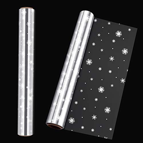 STOBOK Klares Cellophan Geschenkfolie Transparent Rolle,40CM x 30M Weihnachten Schneeflocken Geschenkpapier 3.0 Mil Dicke Lange Film Geschenk Kristall Papier Transparentpapier für Kunst, Blumen