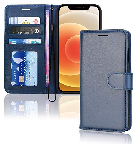 TECHGEAR iPhone 12 Mini Leather Wallet Case, Flip Protective Case Cover with Wallet Card Holder, Stand and Wrist Strap - Blue PU Leather with Magnetic Closure Designed for iPhone 12 Mini 5.4