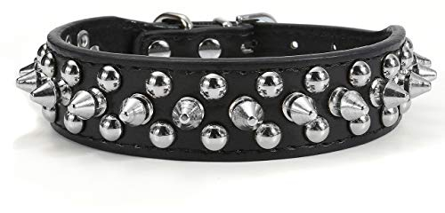 Filhome Leder Hundehalsband mit Spikes und Nieten Gotik Punk Verstellbar Halsband für Kleine Mittelgroße Große Hunde Schwarz