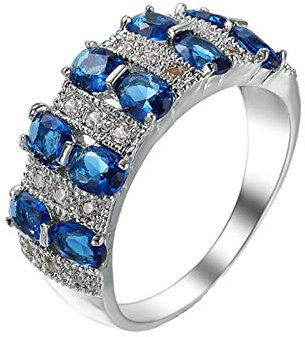 Beydodo Trauring mit Stein Vergoldet, Verlobungsring Frauen Bandring mit Blau Zirkonia Silber Ringe Hochzeit Eheringe Nickelfrei Gr.57 (18.1)