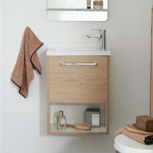 Meuble Lave-Mains Nika Décor chêne intérieur Blanc