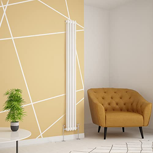Warmehaus Traditional Radiator Double Column White Vertical Cast Iron Style Central Heating Tall Radiator -1800 x 200mm
