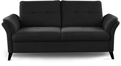 CAVADORE 3er Sofa Grönland / Skandinavische 3-Sitzer-Couch mit Federkern + Sitztiefenverstellung / 193 x 90 x 102 / Flachgewebe, Schwarz