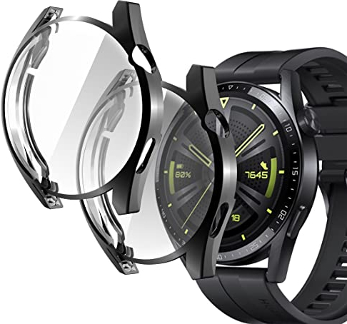 sciuU Funda Compatible con Huawei GT 3 46mm, [Conjunto de 2] Carcasa Protectora con Protector de Pantalla de TPU, Flexible Suave TPU Cubierta, Resistente a los Golpes Shell para GT3 - Negro * 2