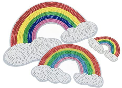 Anawakia Glitzer Regenbogen Aufnäher Aufbügler Iron on Patches Applikation Pailletten Regenbogen Sticker Bügelbilder (S M L)