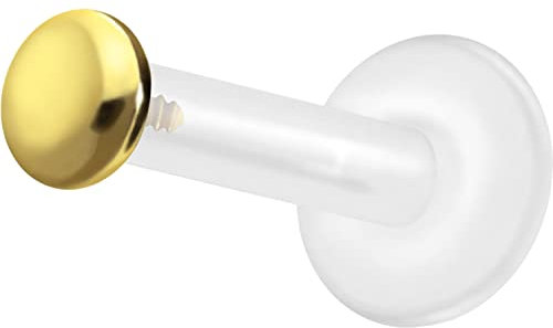 PIERCINGLINE PTFE Labret mit Gewinde TITAN AUFSATZ SCHRAUBDISC FLACH Piercing Lippe Nase Ohr Helix Tragus Medusa Goldfarben 2,5 mm Disc 1,2 x 9 mm
